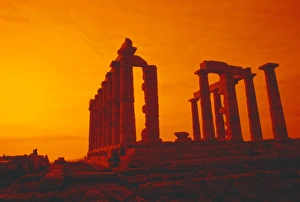 Cape Sounion Greece Prints: Temple of Poseidon at sunset