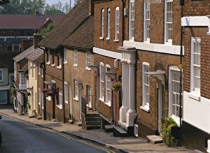 Prints of Terraced houses on a steep hill, Fore Street, Old Hatfield, Hertfordshire, England, United Kingdom, Europe Hertfordshire Prints: Fore Street Terraced Houses Print