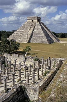 One thousand Mayan columns and the great pyramid El Castillo, Chichen Itza One thousand Mayan columns and the great pyramid El Castillo, Chichen Itza