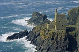 Prints of Tin mine on coast, Botallack, Cornwall, England, UK, Europe Botallack Prints: Botallack Tin Mine Print, Cornwall Coast