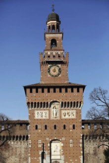 The Torre del Filarete clock tower at the 15th century Sforza Castle (Castello Sforzesco) The Torre del Filarete clock tower at the 15th century Sforza Castle (Castello Sforzesco)