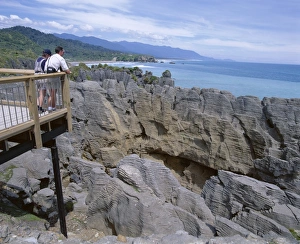 New Zealand Coast Prints: Tourists on viewing platform