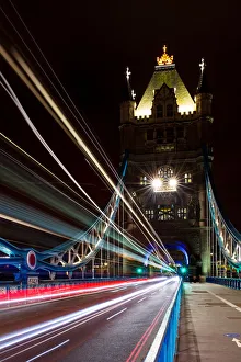 Tower Bridge Nighttime Print with Light Trails, London