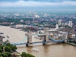 London River Thames Scene Prints: Tower Bridge and River Thames, elevated view, London, England, United Kingdom, Europe
