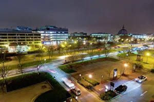 Prints of Town at dusk, Milton Keynes, Buckinghamshire, England, United Kingdom, Europe Buckinghamshire Prints: Milton Keynes Print: Town at Dusk
