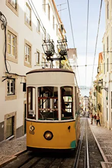 Tram in Elevador da Bica, Lisbon, Portugal, Europe Tram in Elevador da Bica, Lisbon, Portugal, Europe