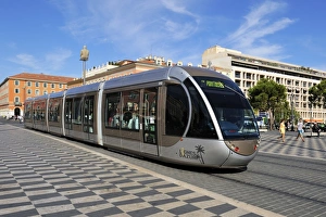 Colorful European Cities Prints: Tram passing through Place Massena, Nice, Alpes Maritimes, Provence, Cote d Azur