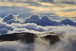 American Nature Scene Prints: Tree studded ridges, fog and clouds of a partial temperature inversion