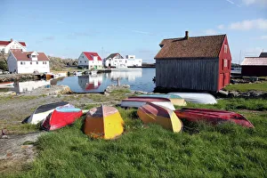 Upturned boats, South Harbour, Utsire island, west of Karmoy, Norway, Scandinavia, Europe Upturned boats, South Harbour, Utsire island, west of Karmoy, Norway, Scandinavia, Europe