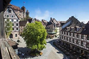 View over the Albrecht Duerer square and the imperial castle of Nuremberg, Bavaria View over the Albrecht Duerer square and the imperial castle of Nuremberg, Bavaria
