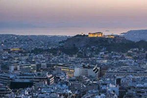 View over Athens and The Acropolis at sunset from Likavitos Hill, Athens, Attica Region View over Athens and The Acropolis at sunset from Likavitos Hill, Athens, Attica Region