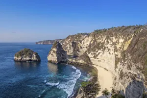Bali Island Attractions Prints: View of Atuh beach and sandstone cliffs, Nusa Penida Island, Bali, Indonesia