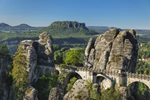 View from Bastei Bridge to Lilienstein Mountain, Elbsandstein Mountains, Saxony, Germany View from Bastei Bridge to Lilienstein Mountain, Elbsandstein Mountains, Saxony, Germany