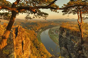 View from Bastei Rock Formation to Elbe River, Elbsandstein Mountains, Saxony Switzerland View from Bastei Rock Formation to Elbe River, Elbsandstein Mountains, Saxony Switzerland
