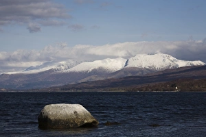 View to Ben Nevis with snow from Loch Eil, near Fort William, Lochaber View to Ben Nevis with snow from Loch Eil, near Fort William, Lochaber