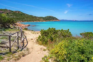 Mediterranean Coastline Europe Prints: View of Capo Coda Cavallo beach from elevated position