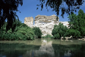 Chalk Cliffs Europe Prints: View to castle on top of chalk cliffs above the Jucar River