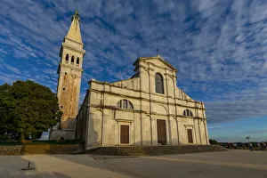 European Coastline Scenic Views Prints: View of Cathedral of St. Euphemia at sunset, Rovinj, Istria, Croatia, Adriatic, Europe