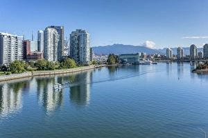 View of False Creek from Cambie Street Bridge and Vancouver skyline, Vancouver, British Columbia View of False Creek from Cambie Street Bridge and Vancouver skyline, Vancouver, British Columbia