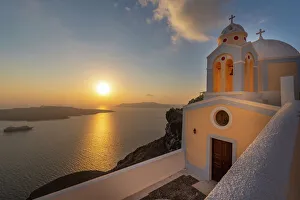 View of Fira and Greek Church of Saint Stylianos, Firostefani, Santorini (Thira) View of Fira and Greek Church of Saint Stylianos, Firostefani, Santorini (Thira)