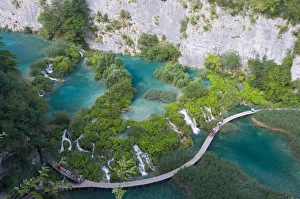 View over a footbridge in the lower Plitvice Lakes National Park View over a footbridge in the lower Plitvice Lakes National Park