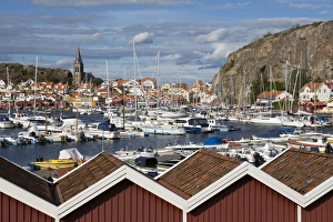 Harbour Views In Europe Prints: View over harbour and Vetteberget cliff, Fjallbacka, Bohuslan Coast, Southwest Sweden