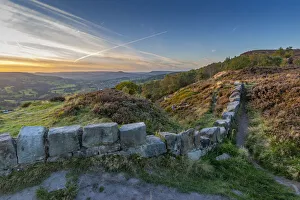 View of over Hathersage Booths from Surprise View at sunset, Millstone Edge View of over Hathersage Booths from Surprise View at sunset, Millstone Edge