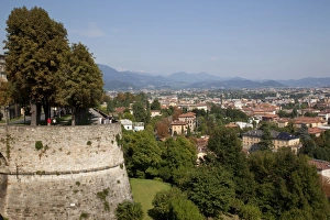 High Angle View Of A Town Prints: View of Lower Town from Upper Town Wall, Bergamo, Lombardy, Italy, Europe