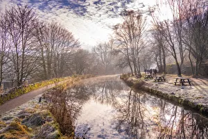 View of mackerel sky and frosty morning at the Cromford Canal, Derbyshire, England, United Kingdom, Europe View of mackerel sky and frosty morning at the Cromford Canal, Derbyshire, England, United Kingdom, Europe
