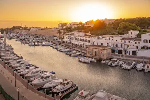 Balearic Islands Sunset Prints: View of marina at sunset from elevated position
