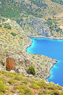 Greek Island Scenery Prints: View over Panormitis bay, Panormitis, Symi Island, Dodecanese Islands, Greece