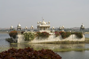 Rajasthan Tourism Places Prints: View of Pavilion in lake