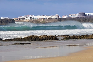 Blurred Motion On The Shore Prints: View from Playa del Castillo to El Cotillo