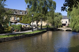 View along the River Windrush, Bourton-on-the-Water, Gloucestershire, Cotswolds, England View along the River Windrush, Bourton-on-the-Water, Gloucestershire, Cotswolds, England