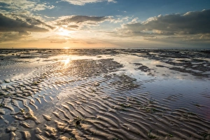 UK Travel Destination Prints: View of sandy beach and pools at low tide