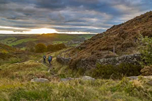 View of sunset from Baslow Edge, Derbyshire Peak District, Derbyshire, England View of sunset from Baslow Edge, Derbyshire Peak District, Derbyshire, England