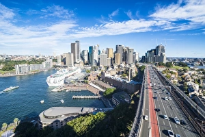 View over Sydney from the harbour bridge, Sydney, New South Wales, Australia, Pacific View over Sydney from the harbour bridge, Sydney, New South Wales, Australia, Pacific