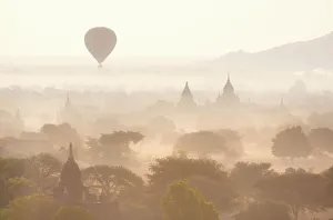 Hot Air Balloon Over Bagan Temples at Dawn