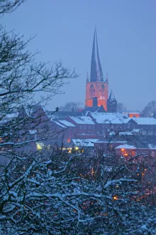 Prints of View of town and Crooked Spire Church, Chesterfield, Derbyshire, England, United Kingdom, Europe Derbyshire Prints: View of Chesterfield, Print of Crooked Spire Church