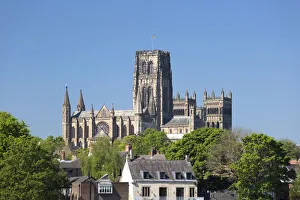 View across treetops to Durham Cathedral in spring, UNESCO World Heritage Site, Durham View across treetops to Durham Cathedral in spring, UNESCO World Heritage Site, Durham