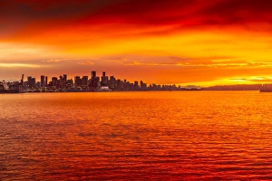 View of Vancouver Skyline from North Vancouver at sunset, British Columbia, Canada View of Vancouver Skyline from North Vancouver at sunset, British Columbia, Canada