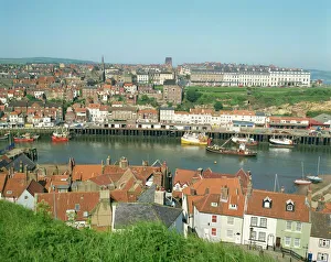 View over Whitby from St. Marys Parish Church, North Yorkshire, Yorkshire View over Whitby from St. Marys Parish Church, North Yorkshire, Yorkshire
