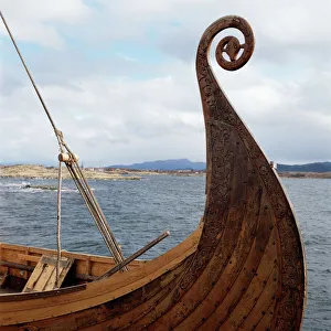Prints of Viking Oseberg ship, Haholmen, West Norway, Norway, Scandinavia, Europe Norway Prints: Viking Oseberg Ship Print