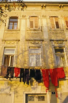 Washing line of colourful laundry in Old Town Buzet, hilltop village, Buzet Washing line of colourful laundry in Old Town Buzet, hilltop village, Buzet