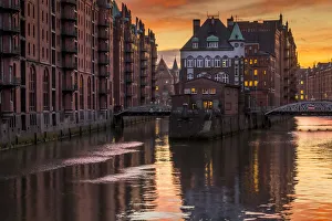 Wasserschloss building at the historical warehouse complex (Speicherstadt) seen Wasserschloss building at the historical warehouse complex (Speicherstadt) seen