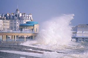 Waves pounding bandstand in a storm on the south coast, Eastbourne, East Sussex Waves pounding bandstand in a storm on the south coast, Eastbourne, East Sussex