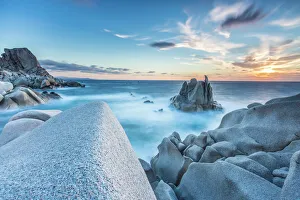 Prints of Waves on the smooth rocks of the Capo Testa Peninsula, by Santa Teresa di Gallura, Sardinia, Italy, Mediterranean, Europe Related Prints: Waves on Capo Testa Peninsula Print, Sardinia, Italy