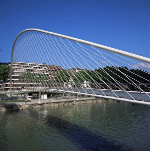 Zubizuri curved pedestrian bridge across the Bilbao River Zubizuri curved pedestrian bridge across the Bilbao River