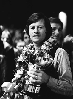 Alex Higgins with the trophy, 1981 Benson & Hedges Masters Alex Higgins with the trophy, 1981 Benson & Hedges Masters