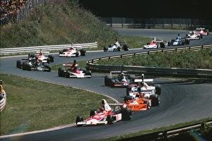 The cars wind their way through the Nurburgring - 1975 German Grand Prix The cars wind their way through the Nurburgring - 1975 German Grand Prix